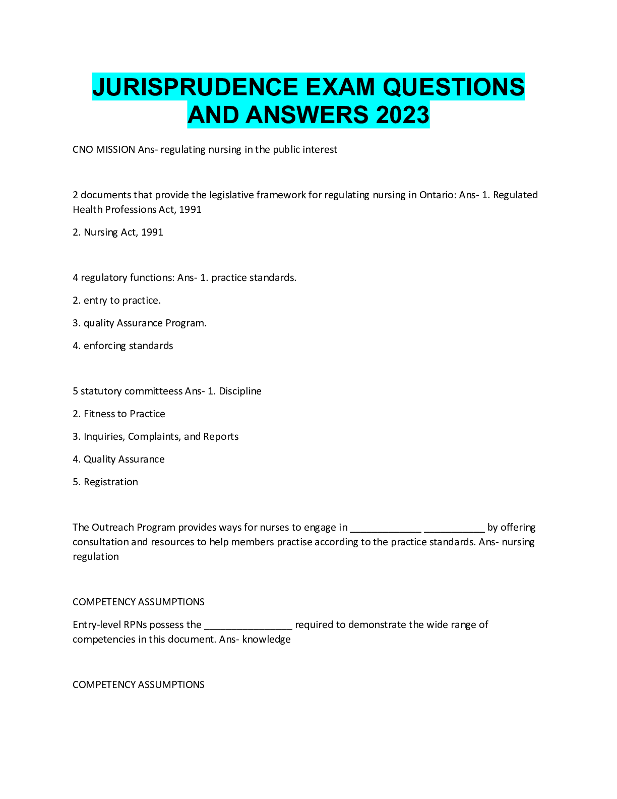 Preview image for JURISPRUDENCE EXAM QUESTIONS  AND ANSWERS 2023